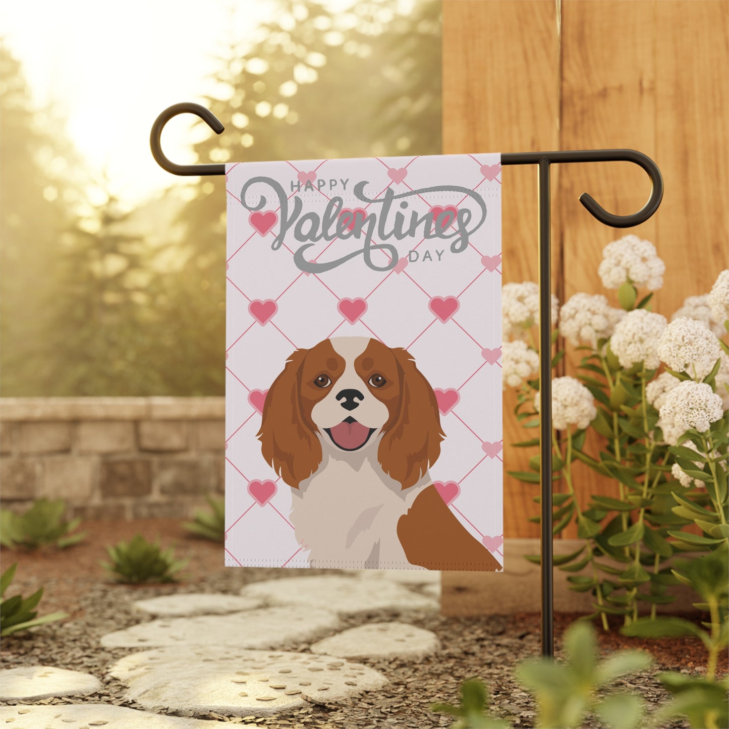 Cavalier King Charles Spaniel Dog Valentines Day Garden Flag