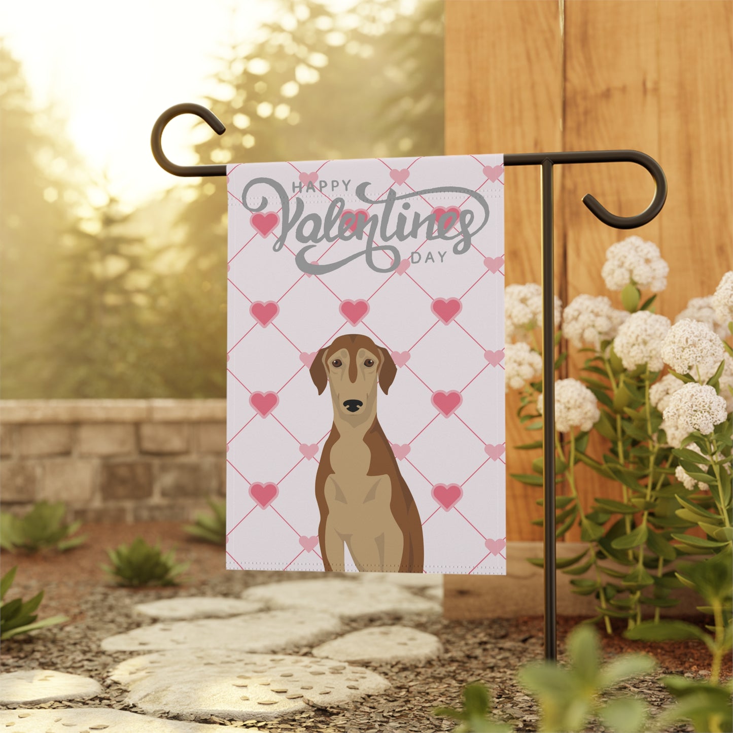 Smooth Saluki Dog Valentines Day Garden Flag