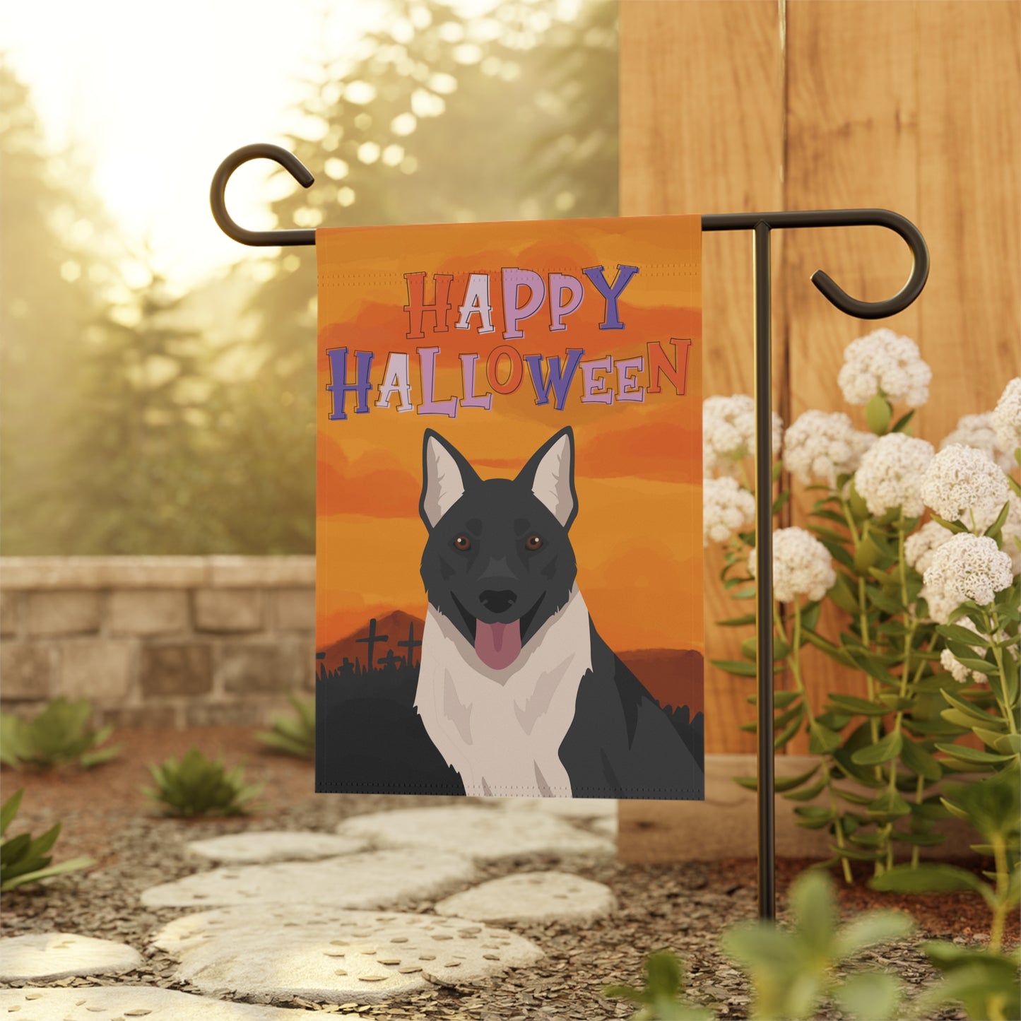 Russo European Laika Dog Halloween Garden Flag