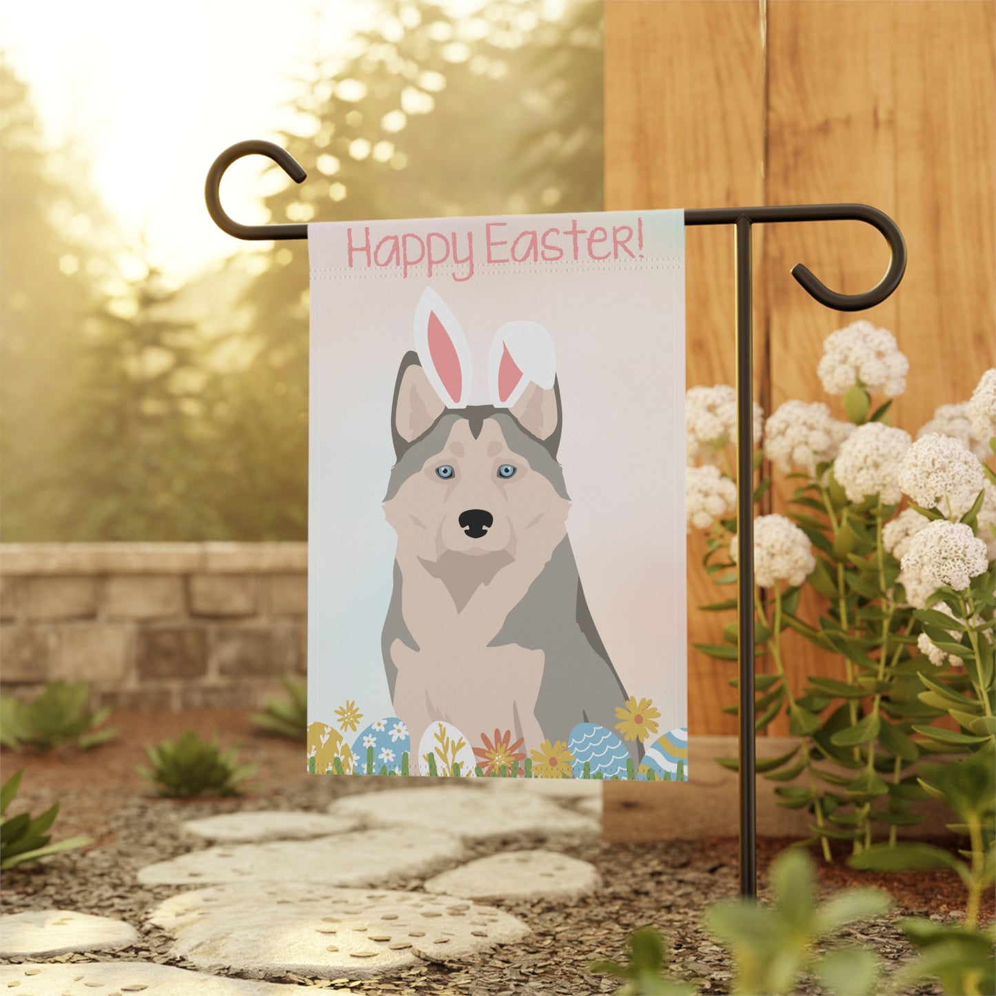 Alaskan Husky Dog Happy Easter Garden Flag
