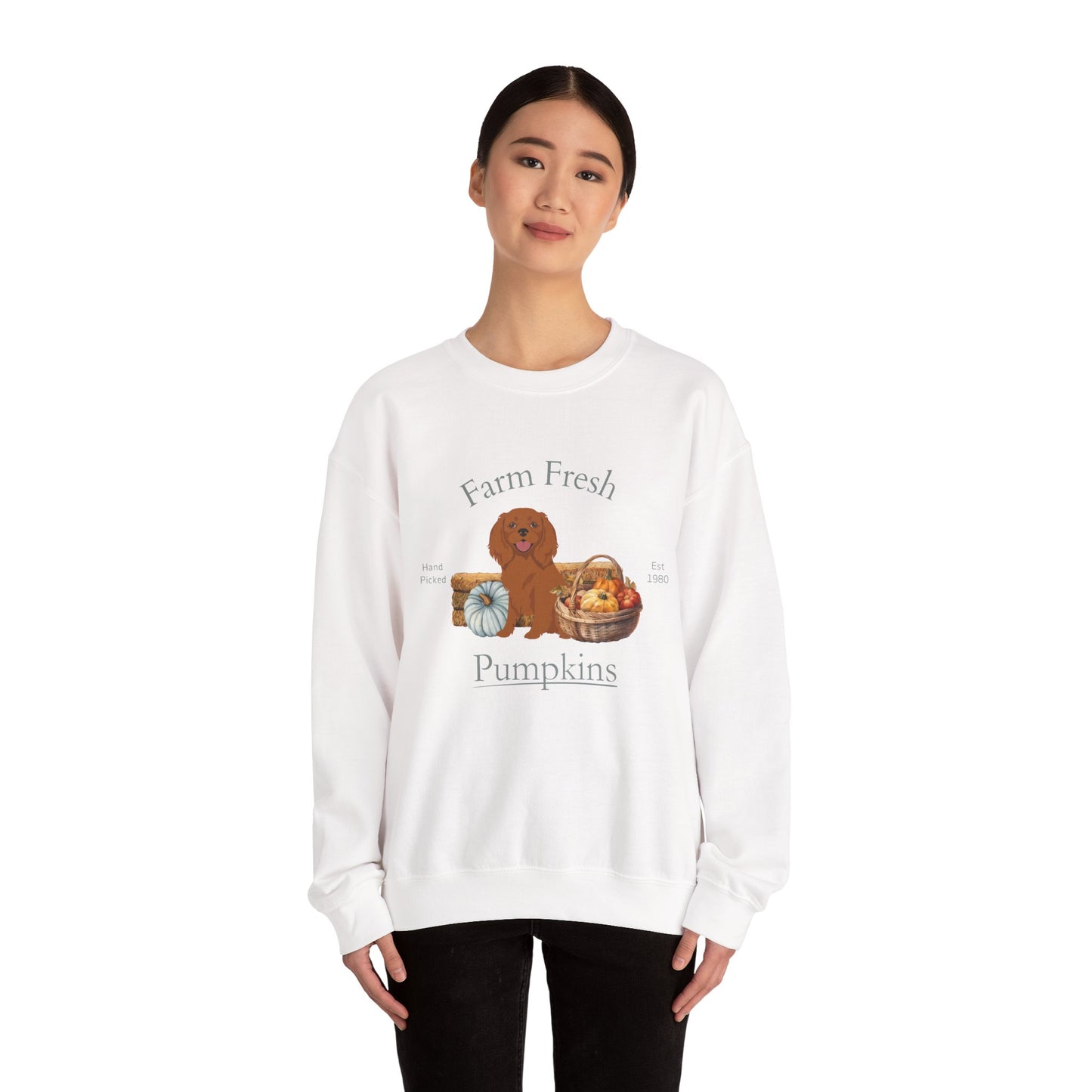 Cavalier King Charles Spaniel Dog Fall Farm Fresh Unisex Heavy Blend Crewneck Sweatshirt