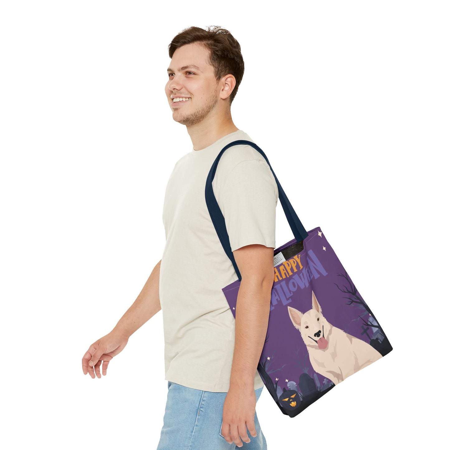 White Swiss Shepherd Dog Happy Halloween Tote Bag 16x16