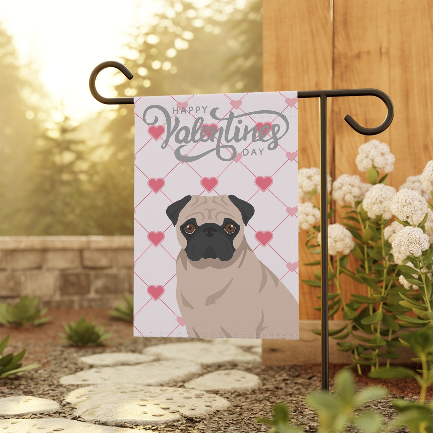 Pug Dog Valentines Day Garden Flag