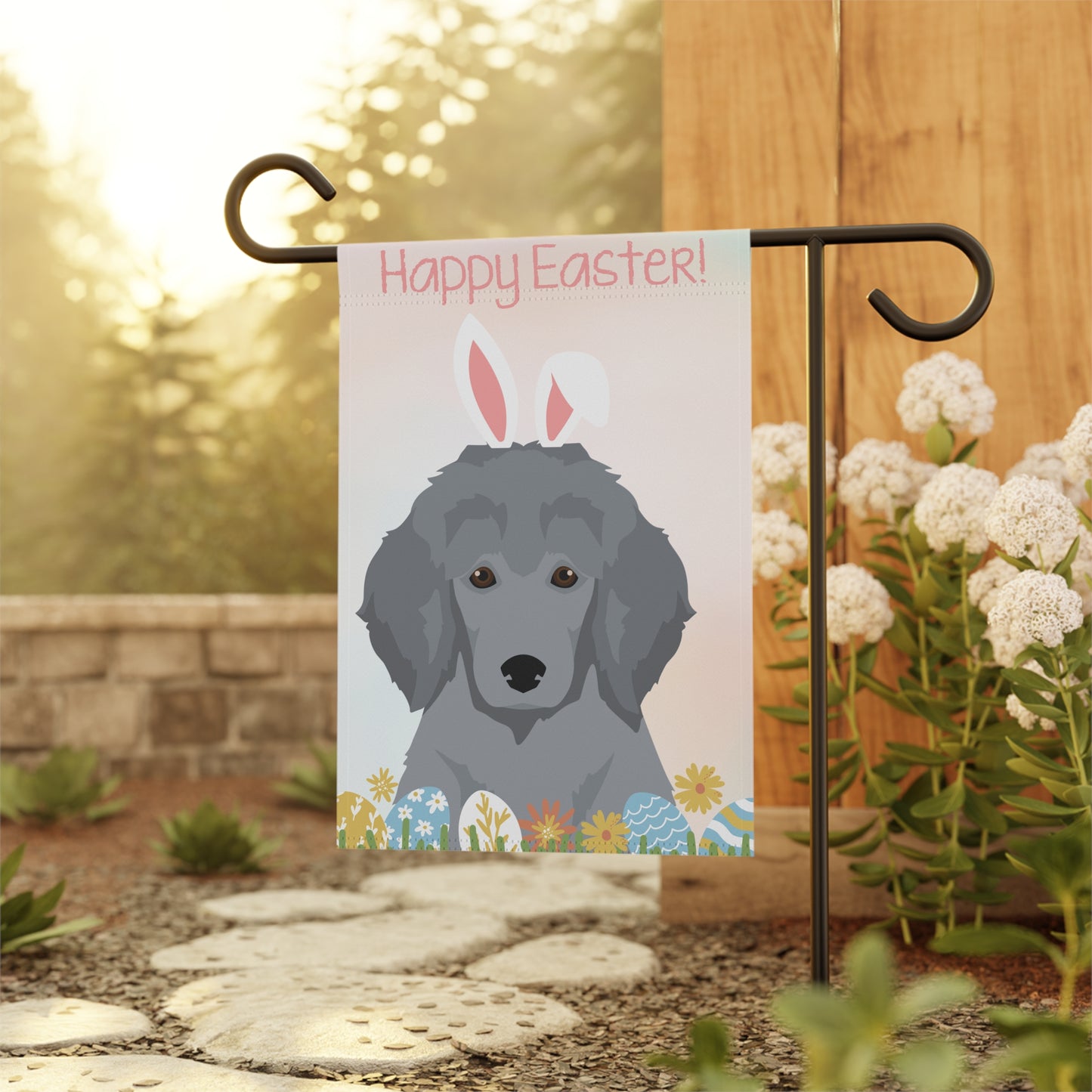 Poodle Dog Happy Easter Garden Flag