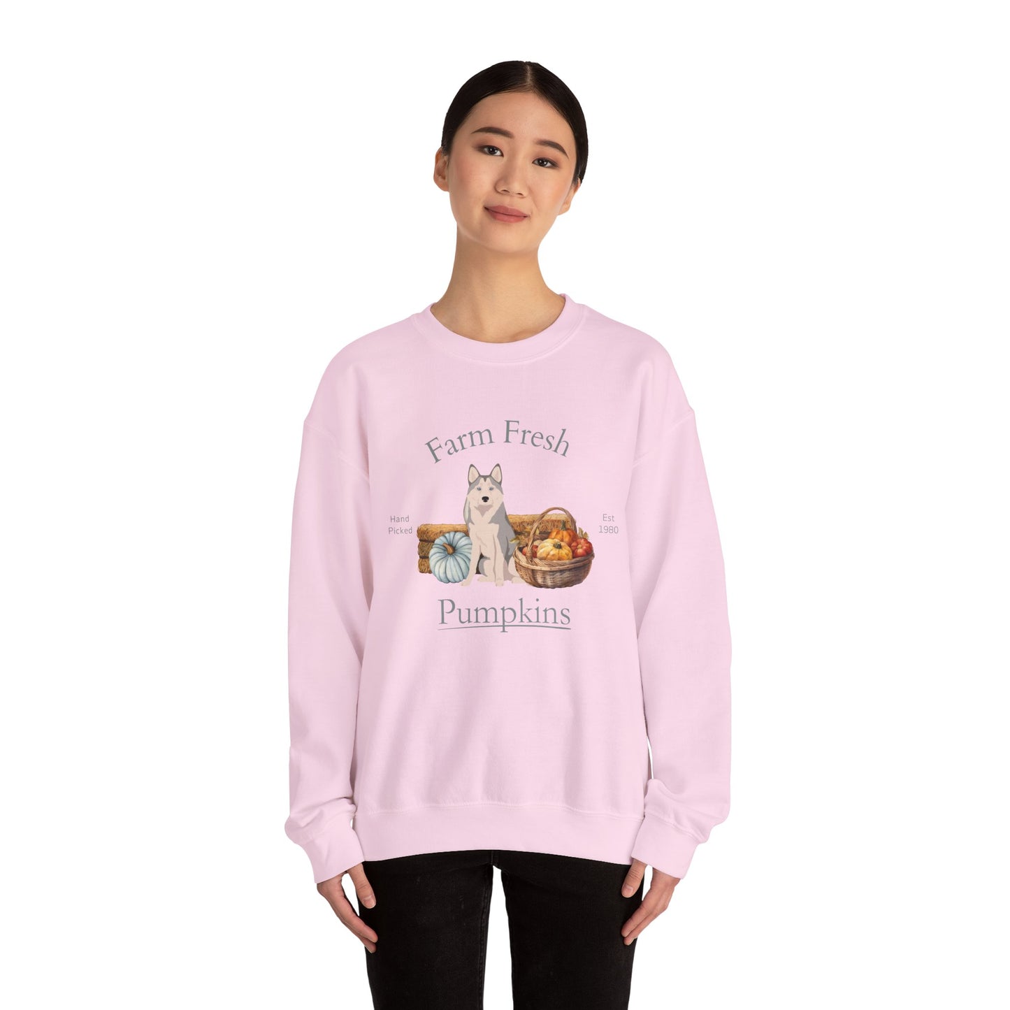 Alaskan Husky Dog Fall Farm Fresh Unisex Heavy Blend Crewneck Sweatshirt