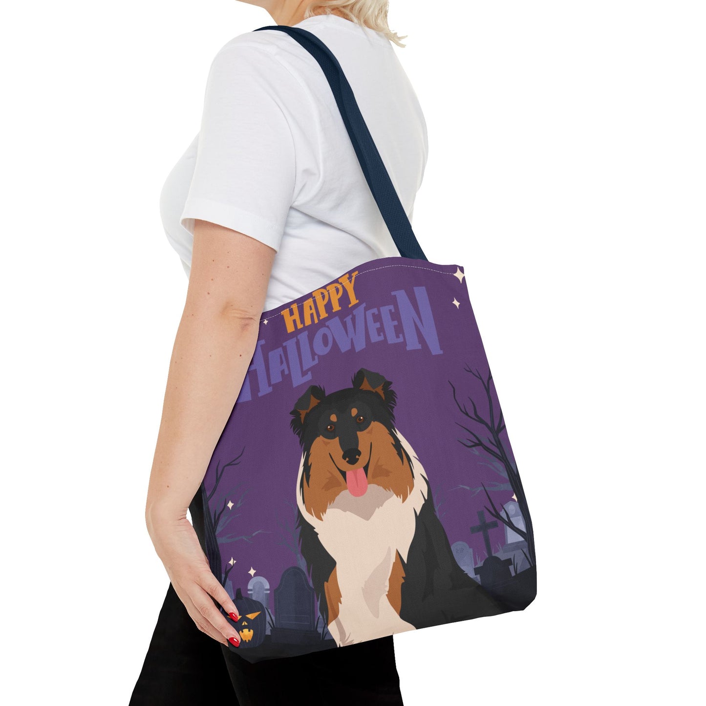 Collie Dog Happy Halloween Tote Bag 16x16