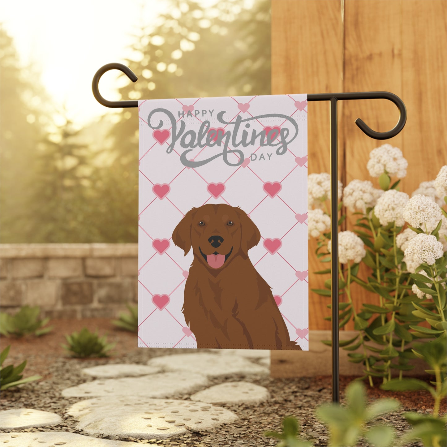 Golden Retriever Dog Valentines Day Garden Flag