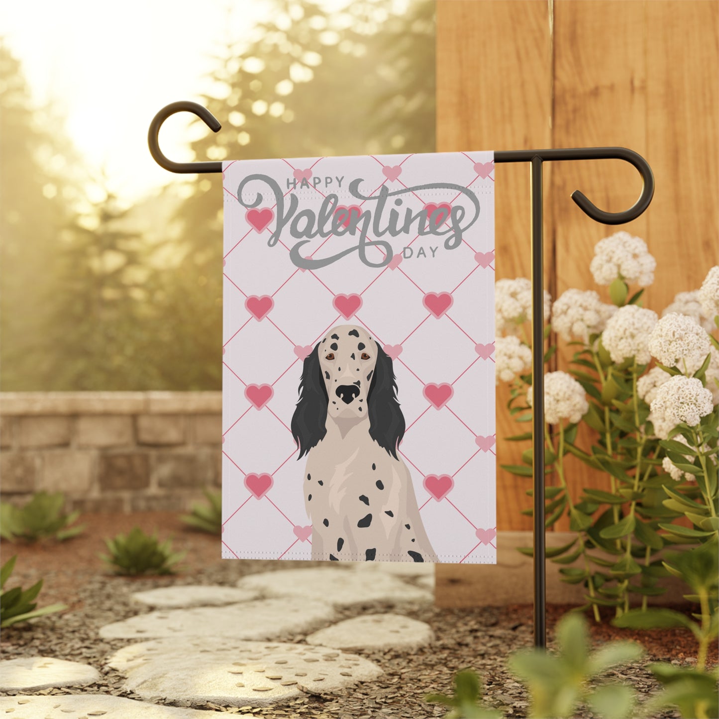 English Setter Dog Valentines Day Garden Flag