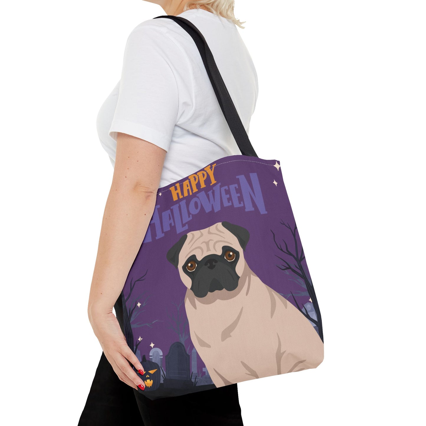 Pug Dog Happy Halloween Tote Bag 16x16