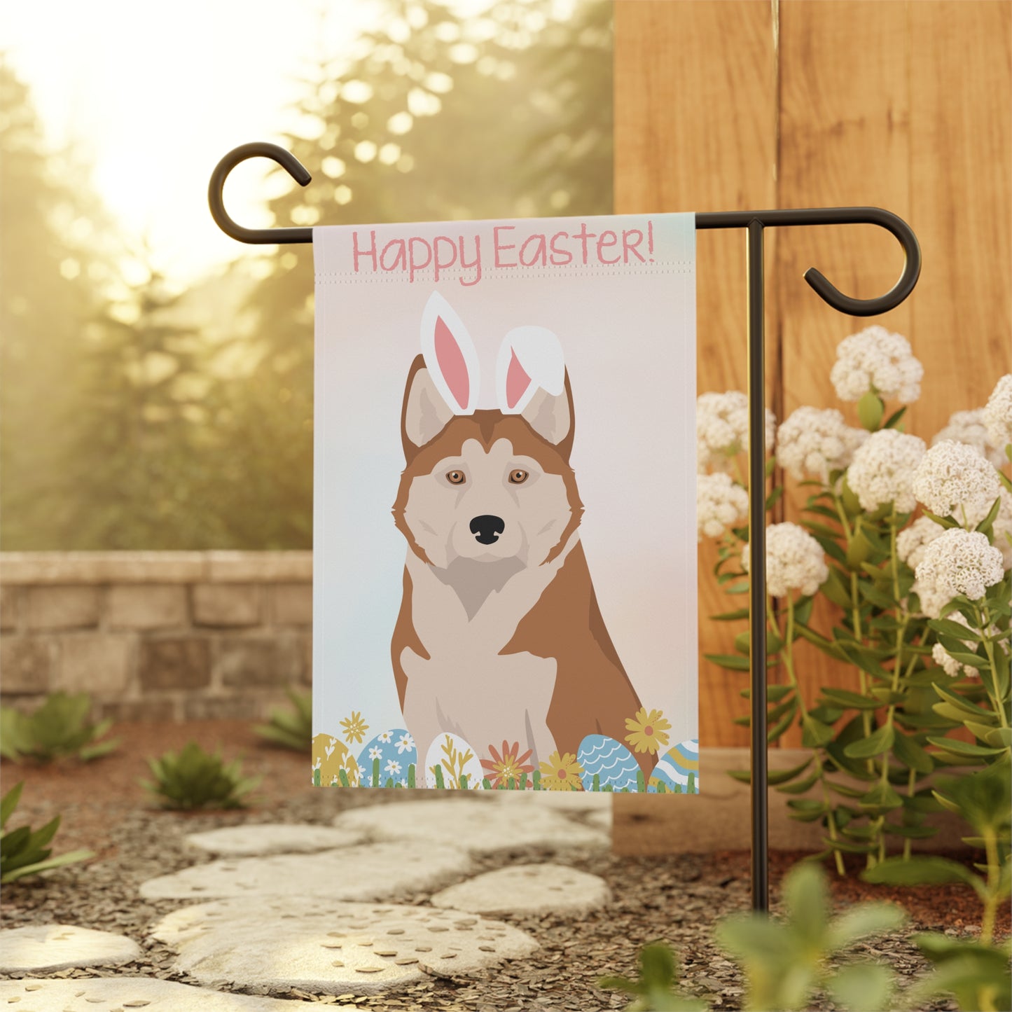 Alaskan Husky Dog Happy Easter Garden Flag