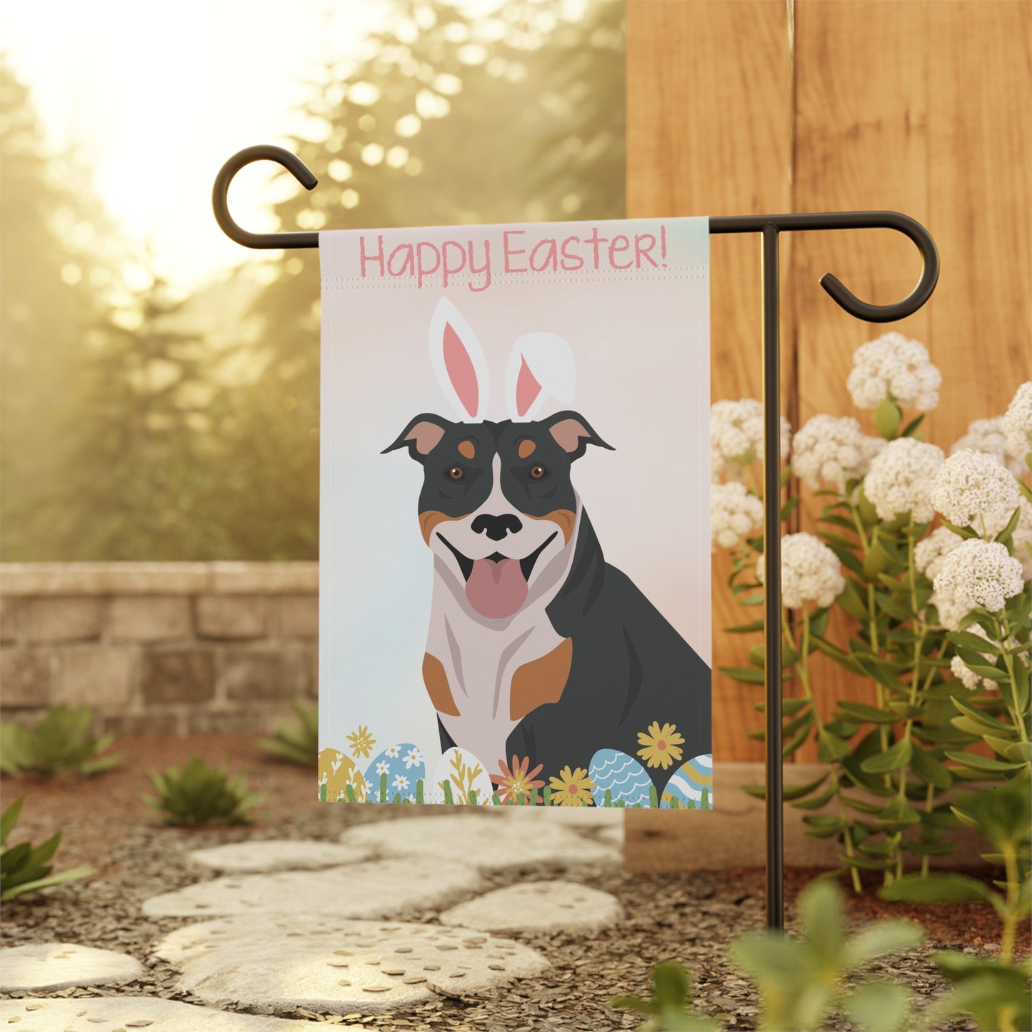 American Pitbull Terrier Dog Happy Easter Garden Flag