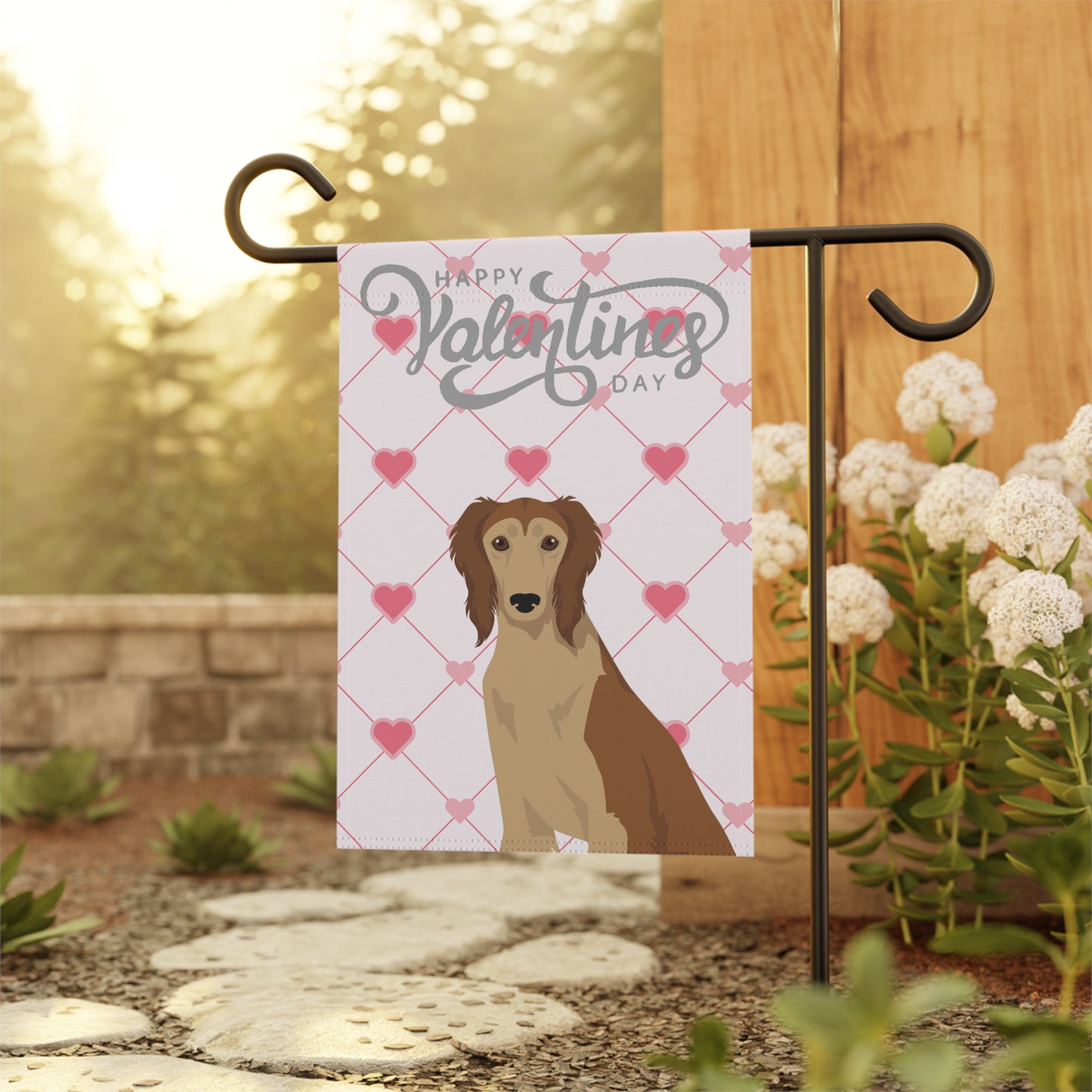 Saluki Dog Valentines Day Garden Flag