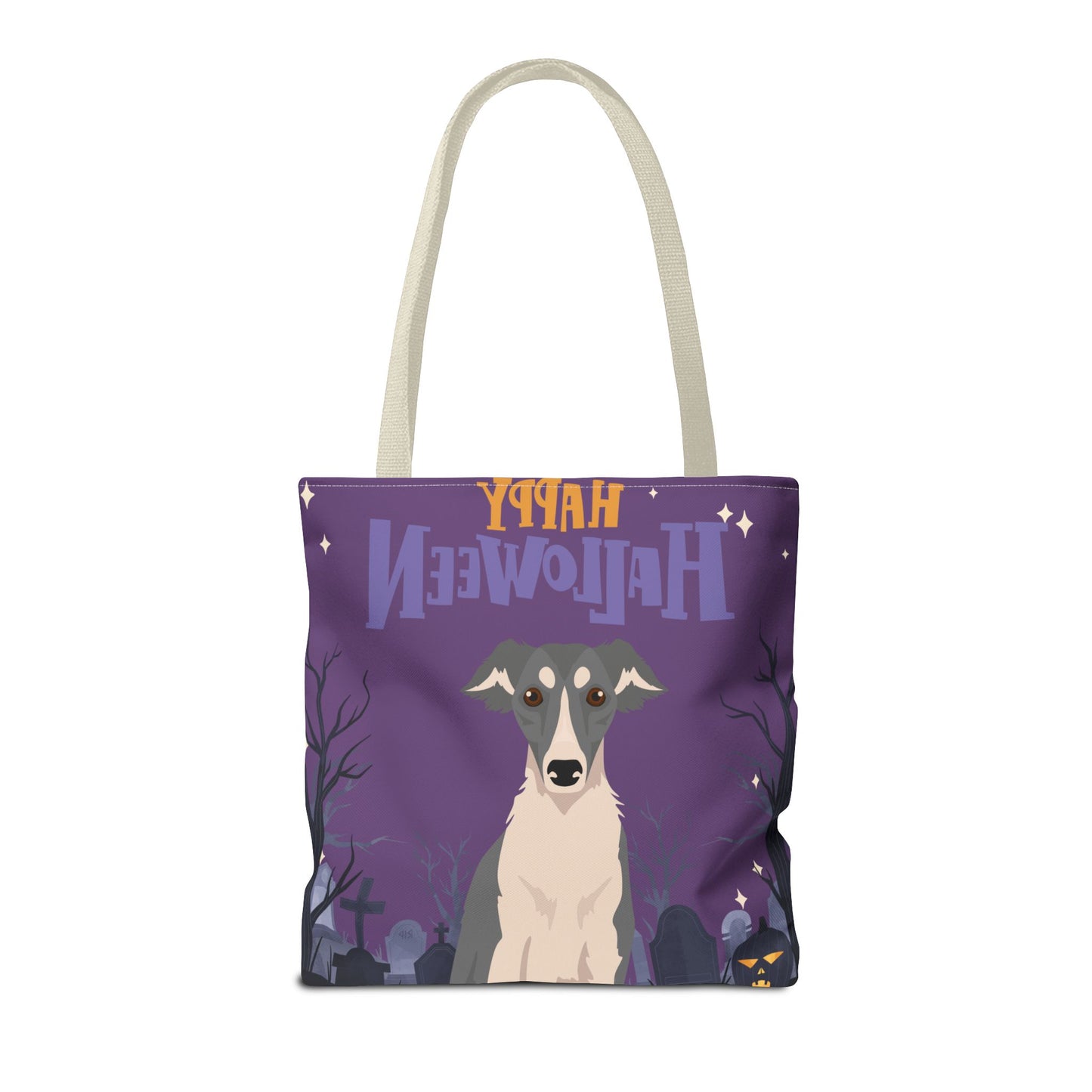 Silken Windhound Dog Happy Halloween Tote Bag 16x16