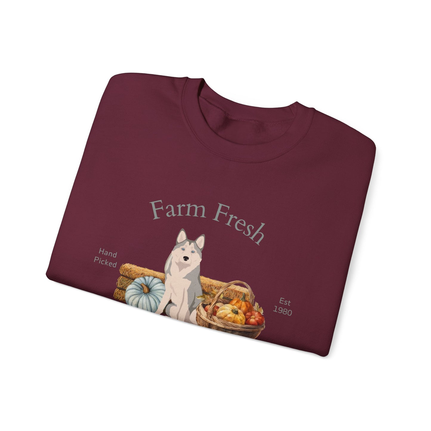 Alaskan Husky Dog Fall Farm Fresh Unisex Heavy Blend Crewneck Sweatshirt
