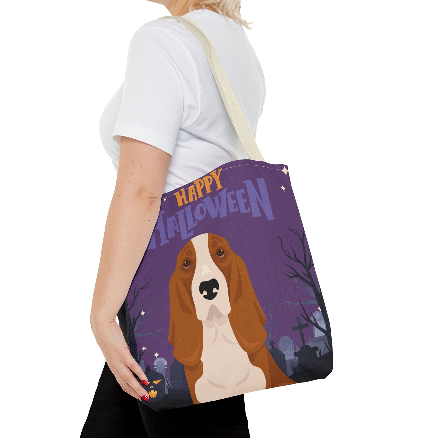 Basset Hound Dog Happy Halloween Tote Bag 16x16