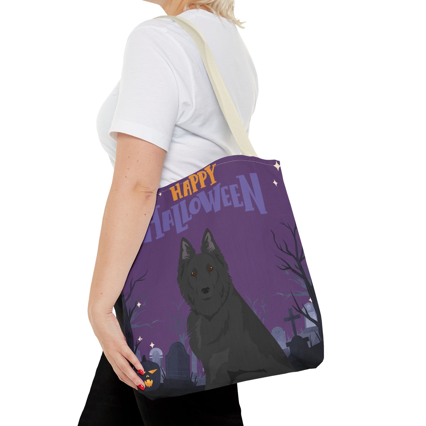 Belgain Sheepdog Dog Happy Halloween Tote Bag 16x16