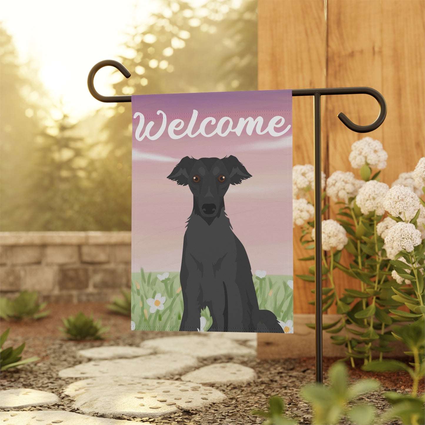Silken Windhound Dog Welcome Garden Flag