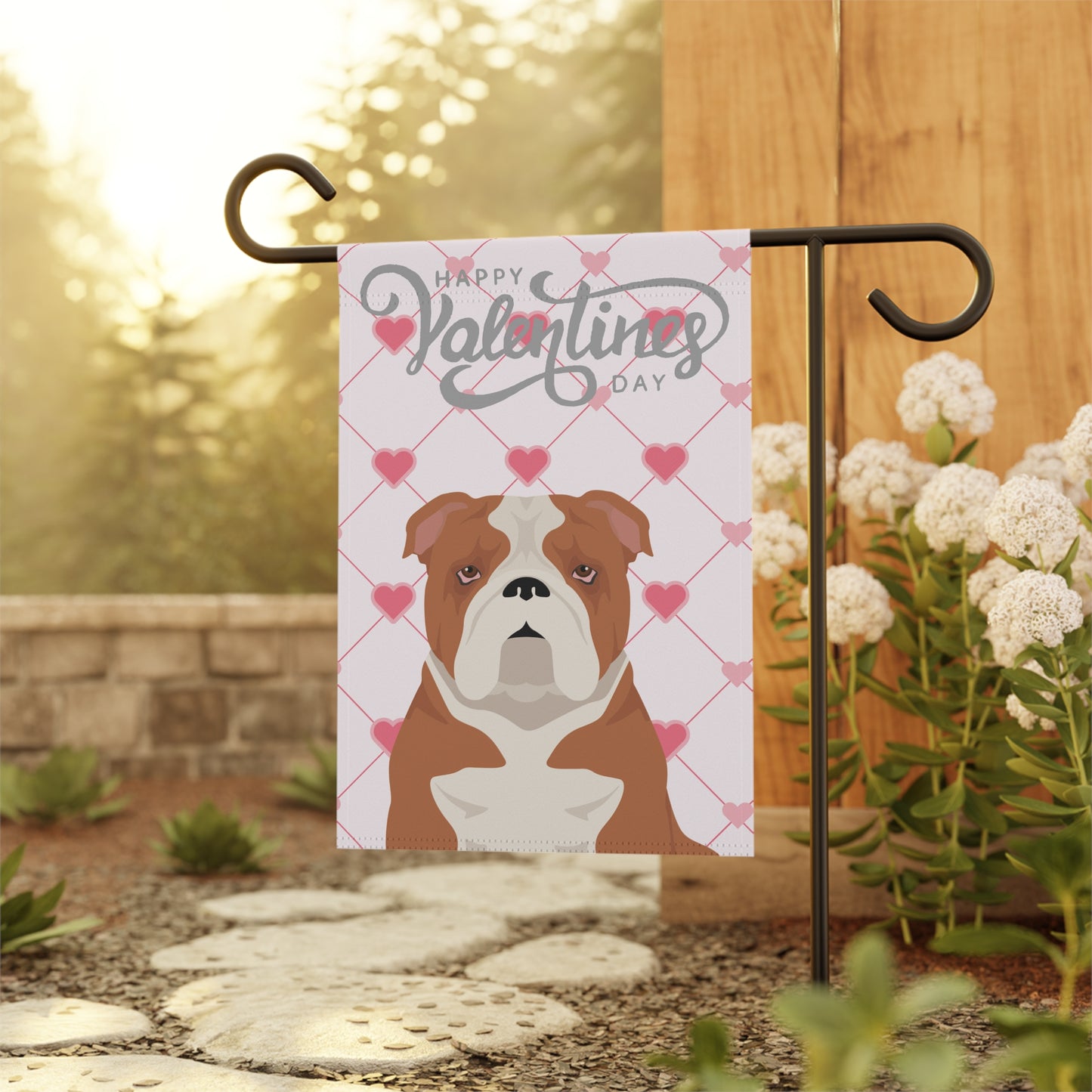 Bulldog Dog Valentines Day Garden Flag