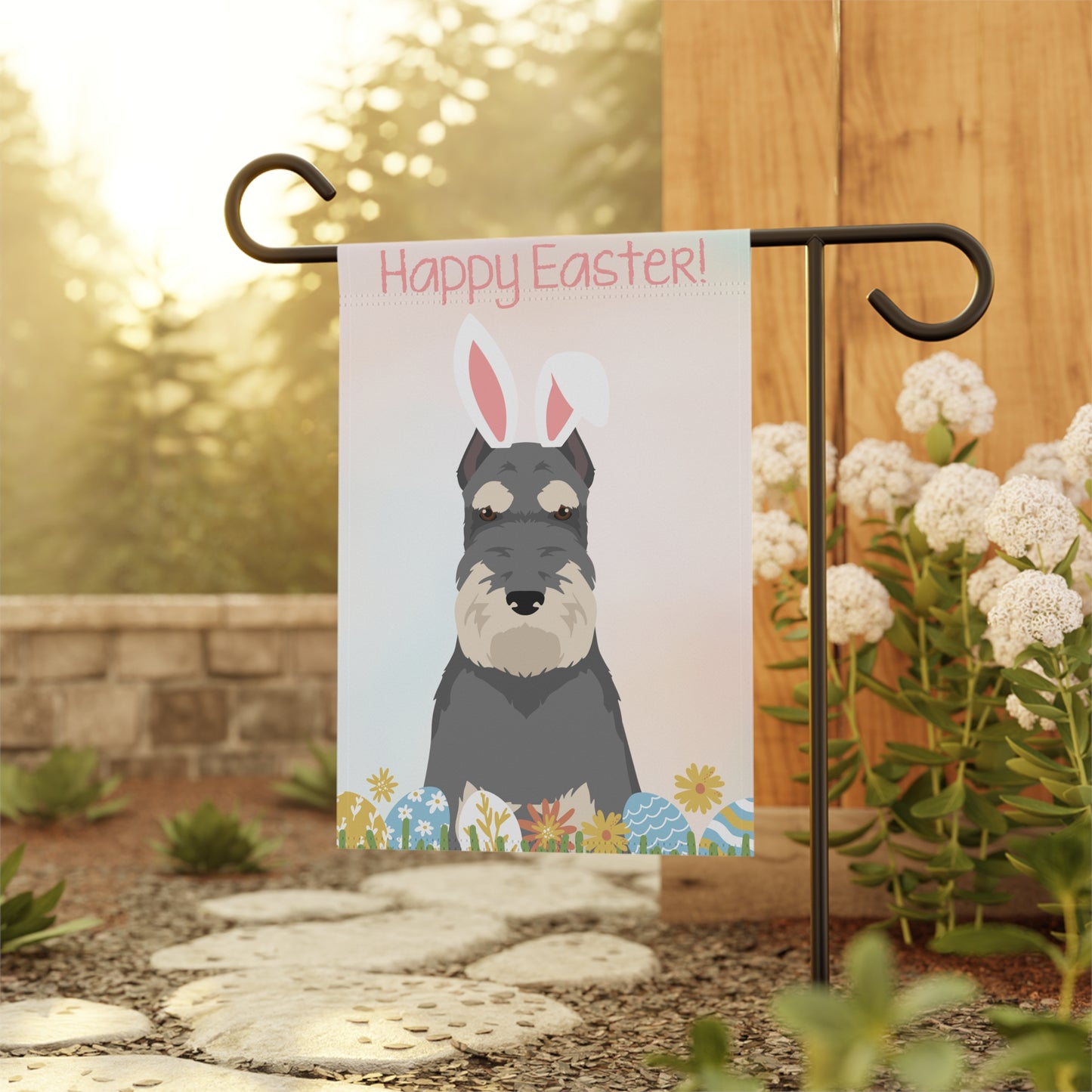 Schnauzer Dog Happy Easter Garden Flag