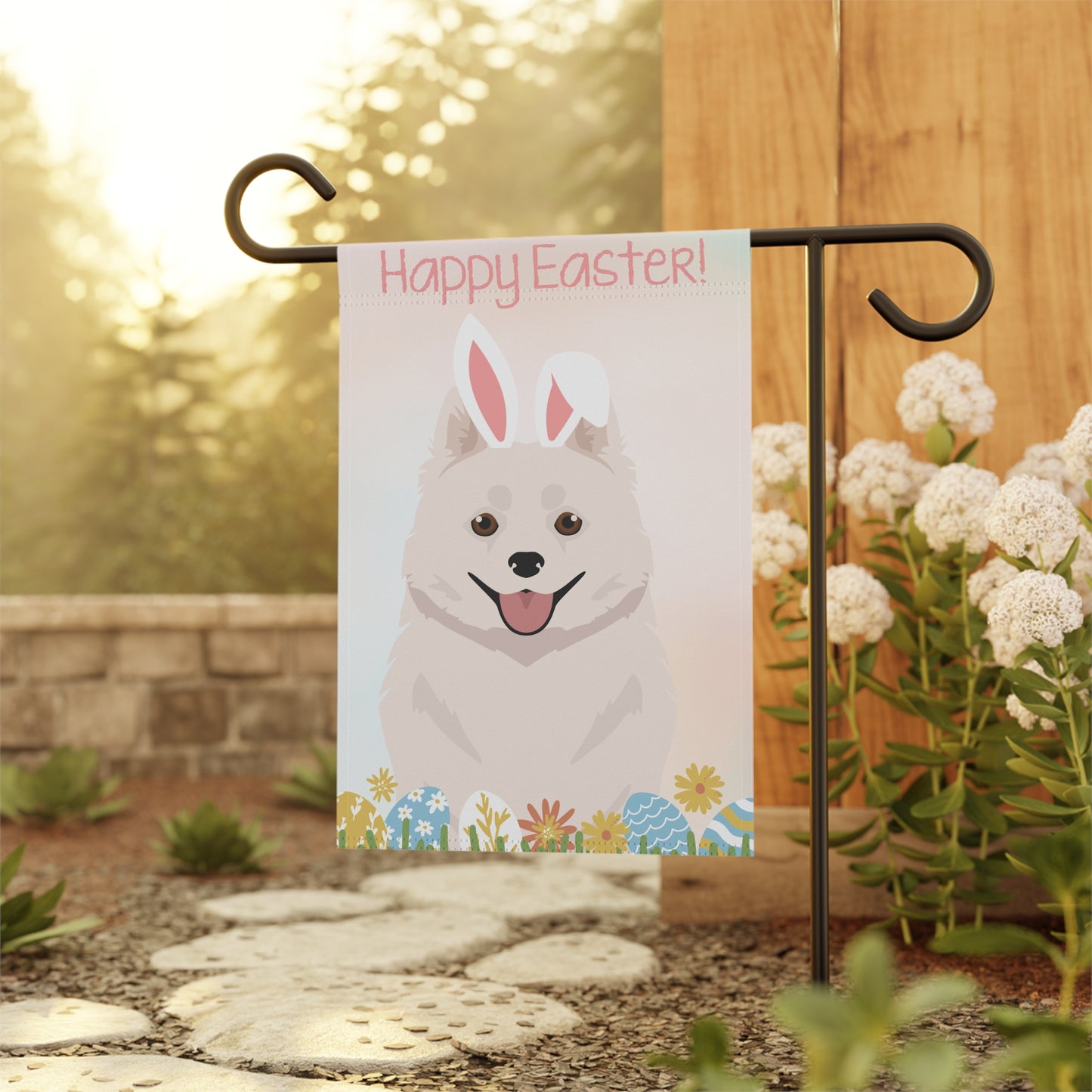 American Eskimo Dog Happy Easter Garden Flag