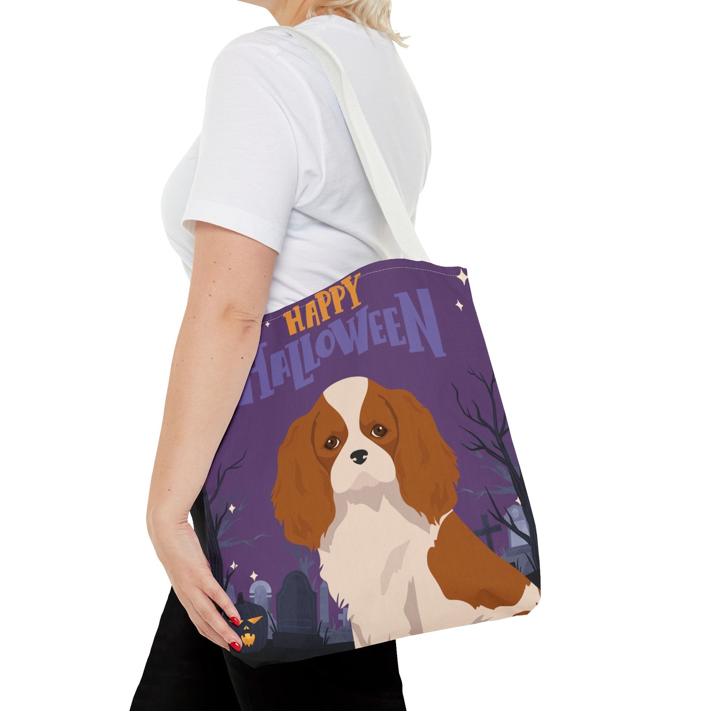 Cavalier King Charlre Spaniel Dog Happy Halloween Tote Bag 16x16