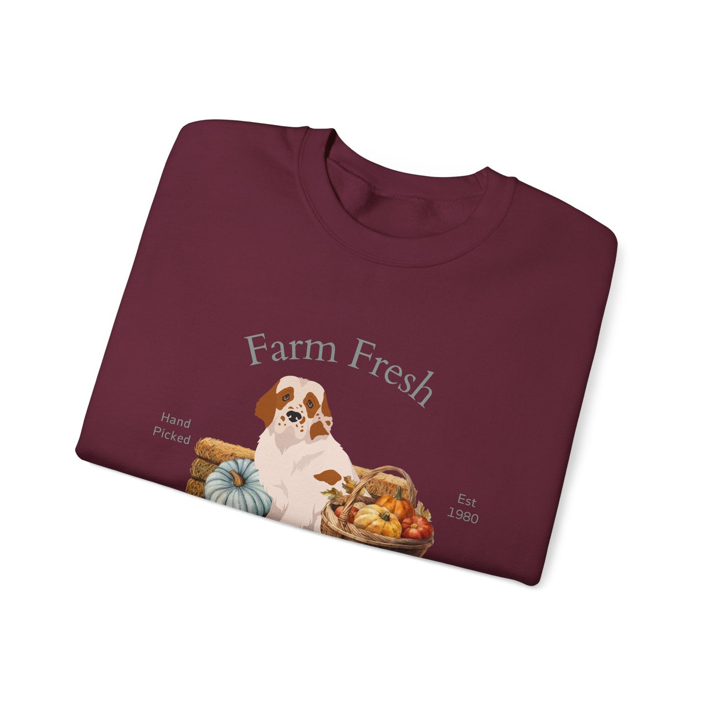 Clumber Spaniel Dog Fall Farm Fresh Unisex Heavy Blend Crewneck Sweatshirt
