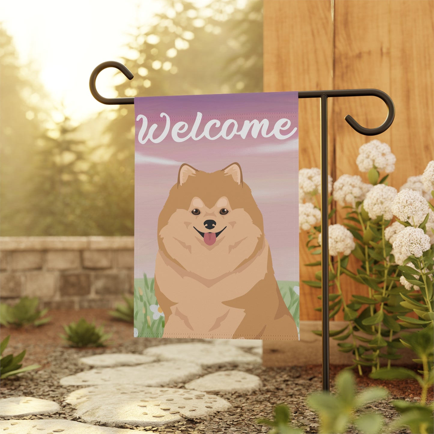 Pomeranian Dog Welcome Garden Flag