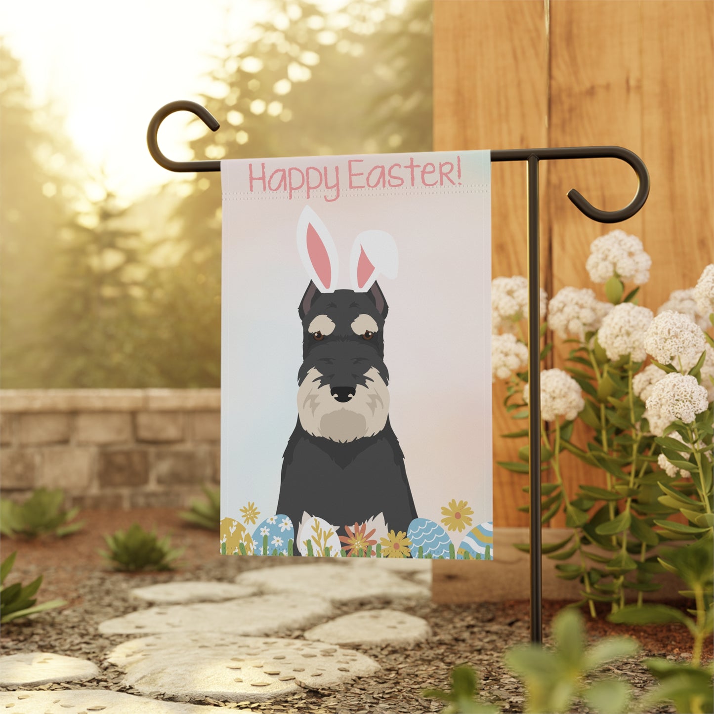 Schnauzer Dog Happy Easter Garden Flag