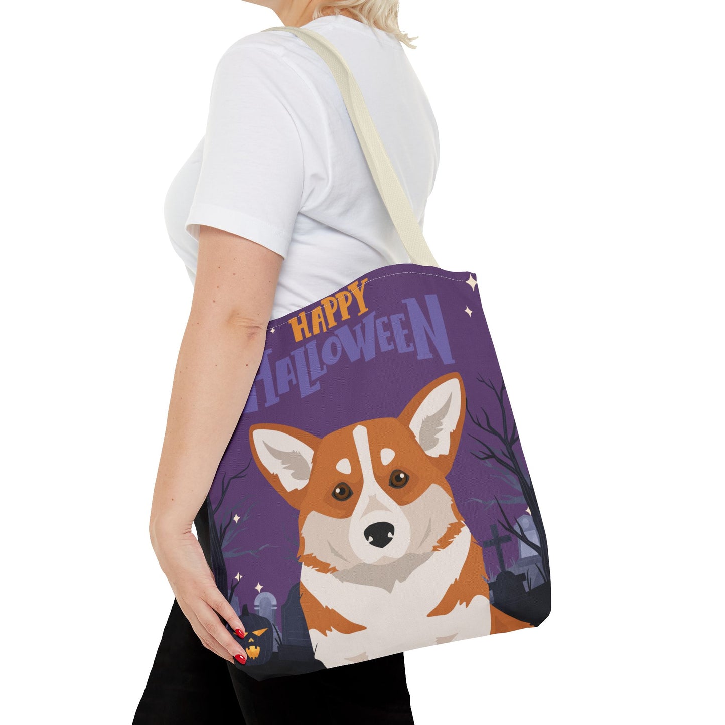 Pembroke Welsh Corgi Dog Happy Halloween Tote Bag 16x16