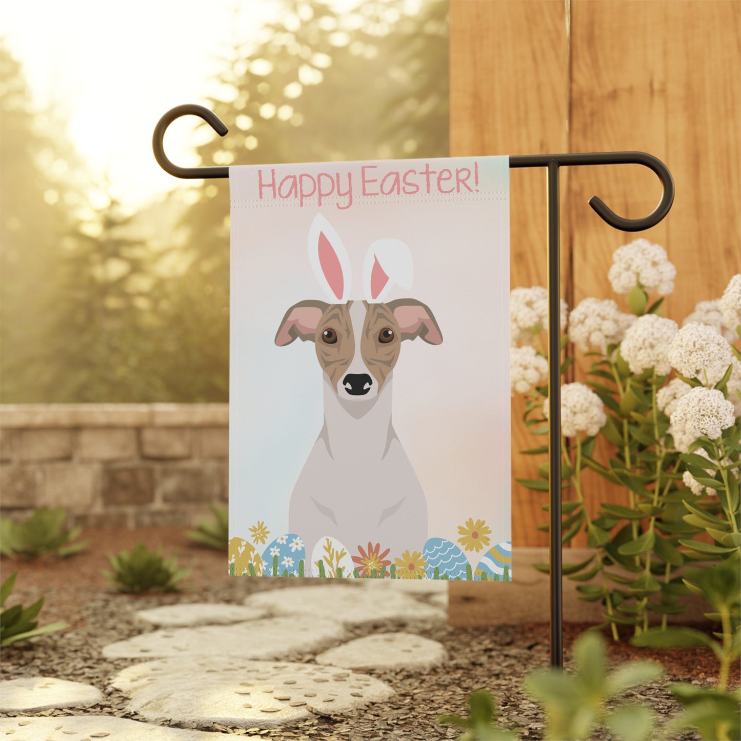 Whippet Dog Happy Easter Garden Flag