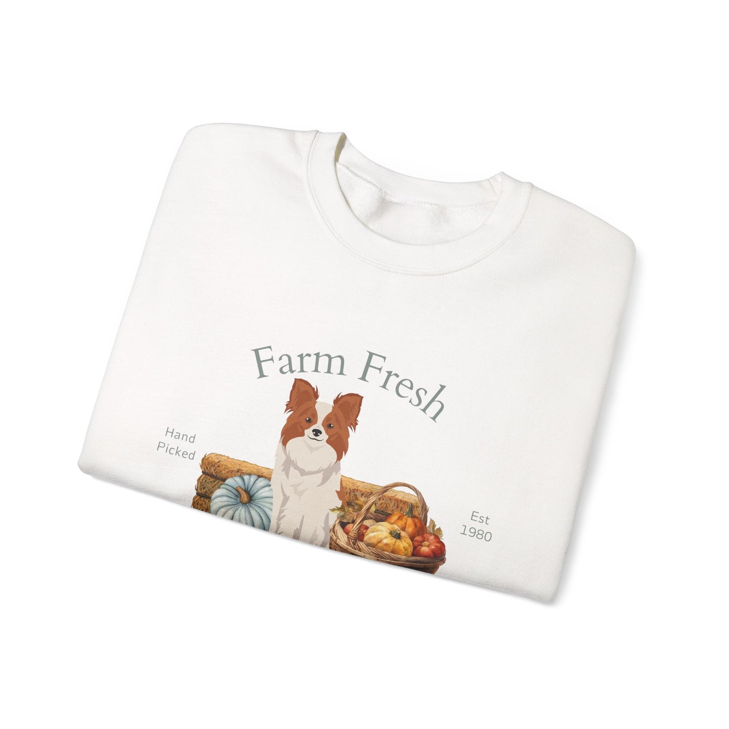 Papillon Dog Fall Farm Fresh Unisex Heavy Blend Crewneck Sweatshirt