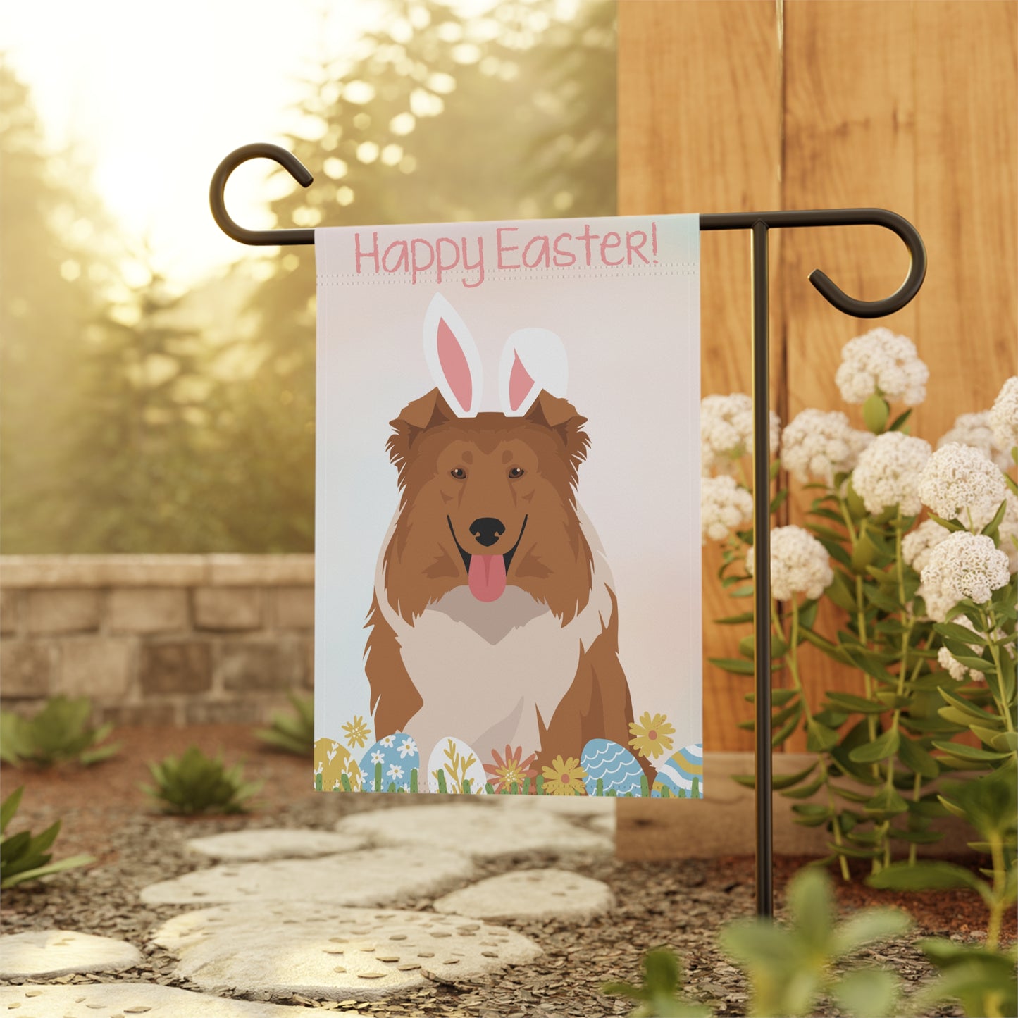 Collie Dog Happy Easter Garden Flag