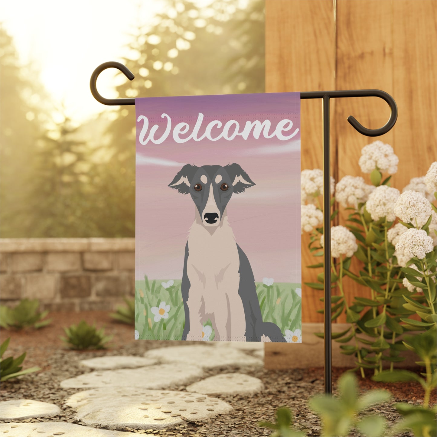 Silken Windhound Dog Welcome Garden Flag