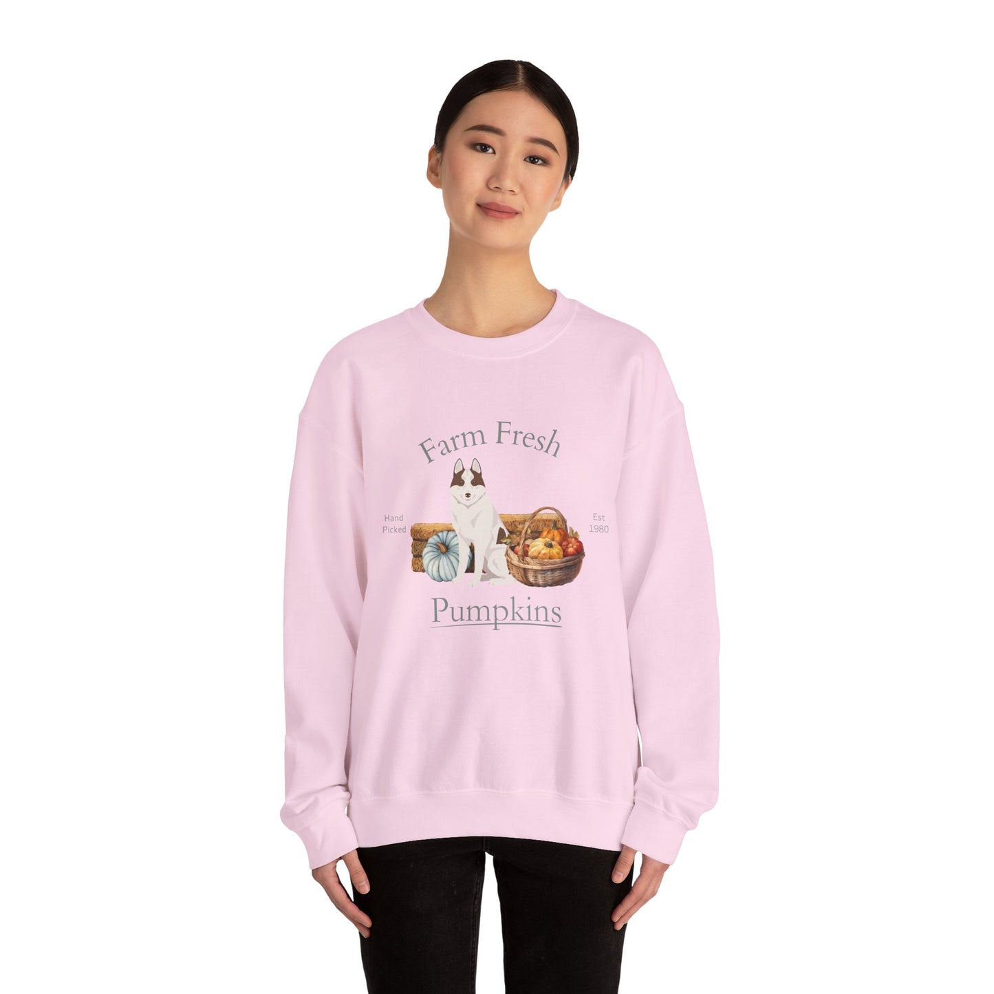 Siberian Husky Dog Fall Farm Fresh Unisex Heavy Blend Crewneck Sweatshirt