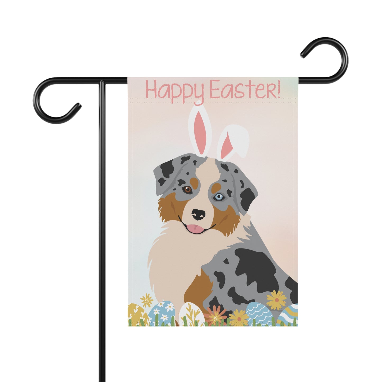 Mini American Shepherd Dog Happy Easter Garden Flag
