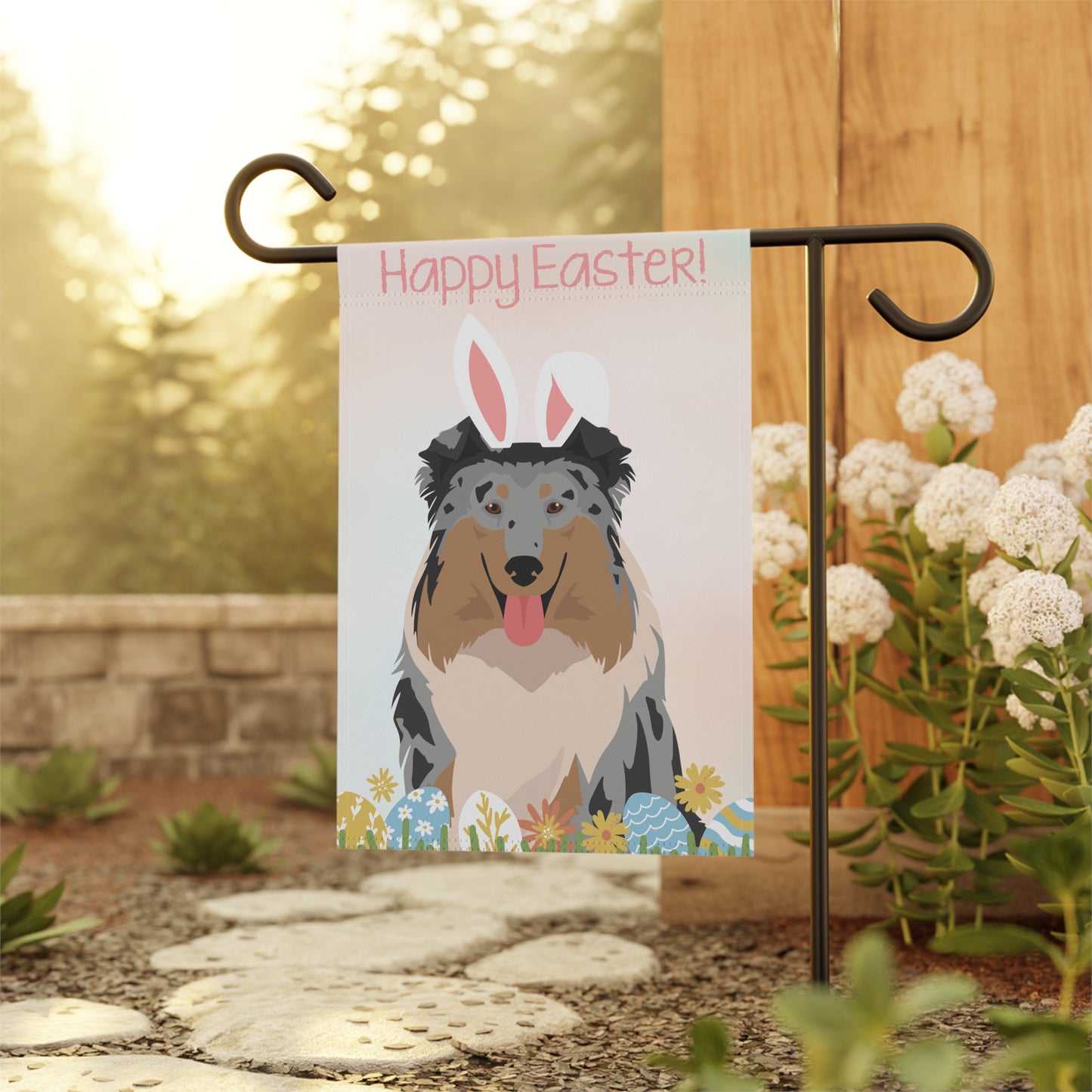 Collie Dog Happy Easter Garden Flag