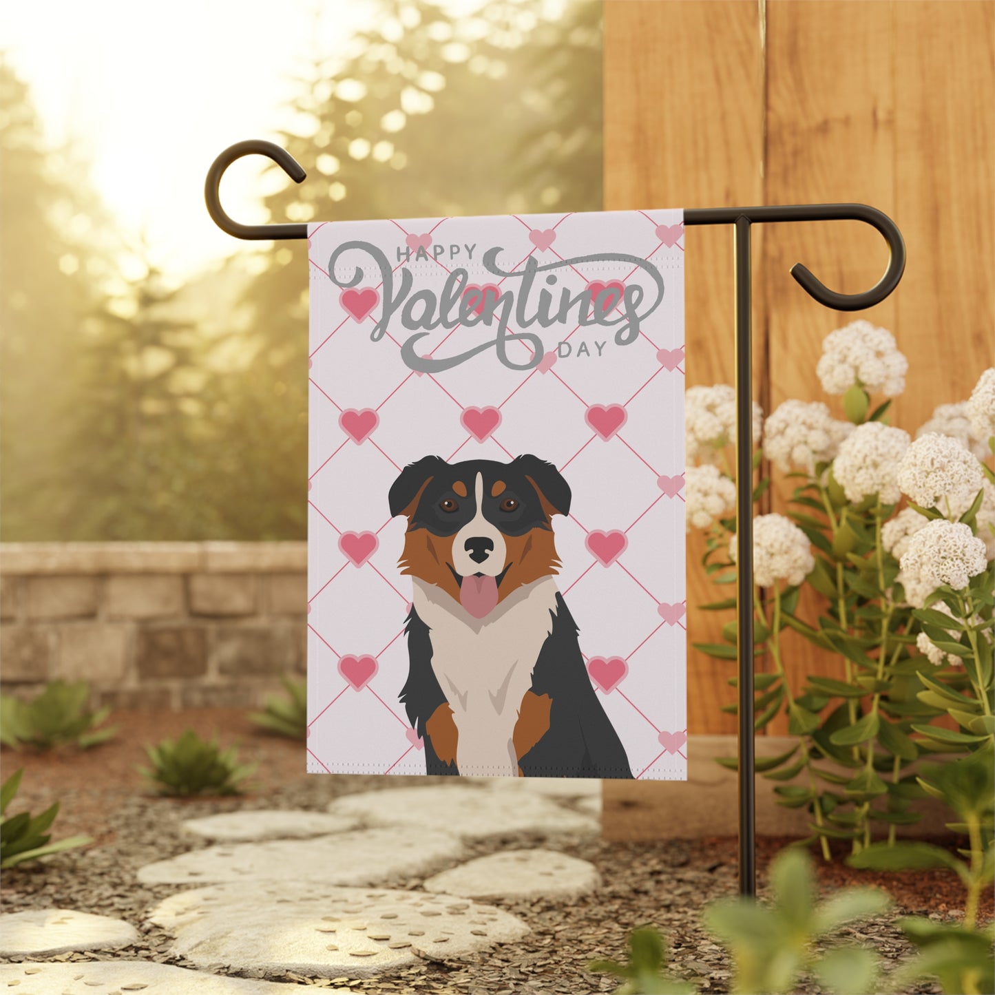 English Shepherd Dog Valentines Day Garden Flag