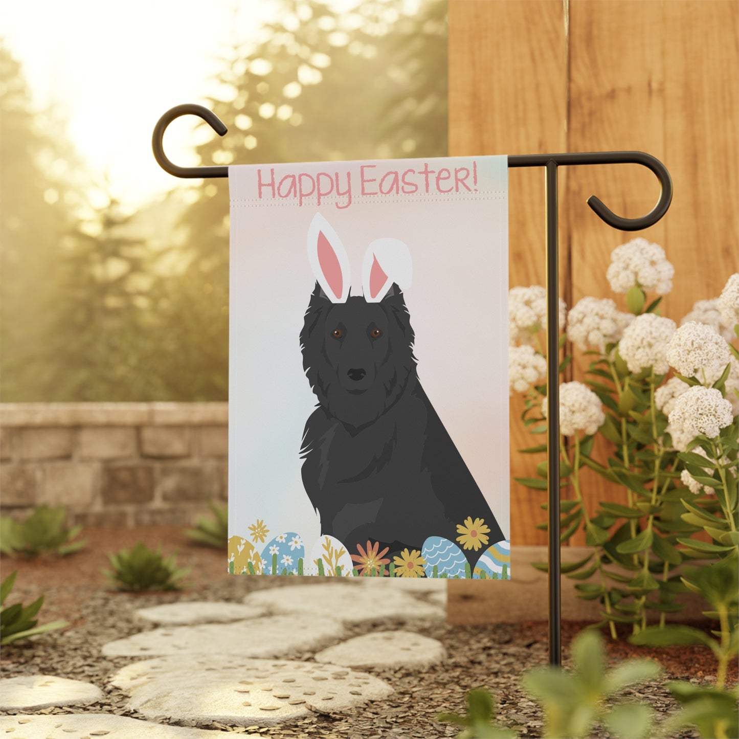 Belgian Sheepdog Dog Happy Easter Garden Flag