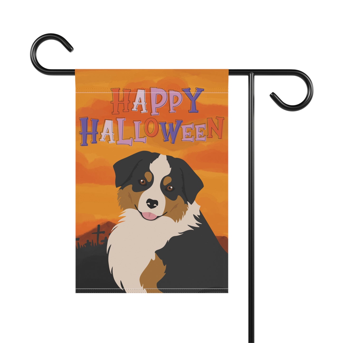 Miniature American Shepherd Dog Halloween Garden Flag