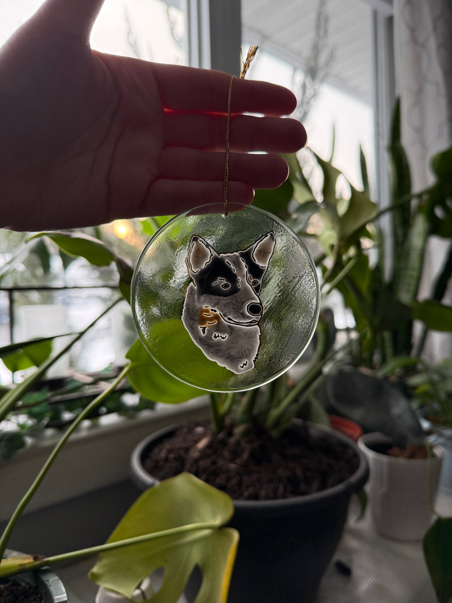 Australian Cattle Dog Sun Catcher Ornament Hand Painted with 22k Gold