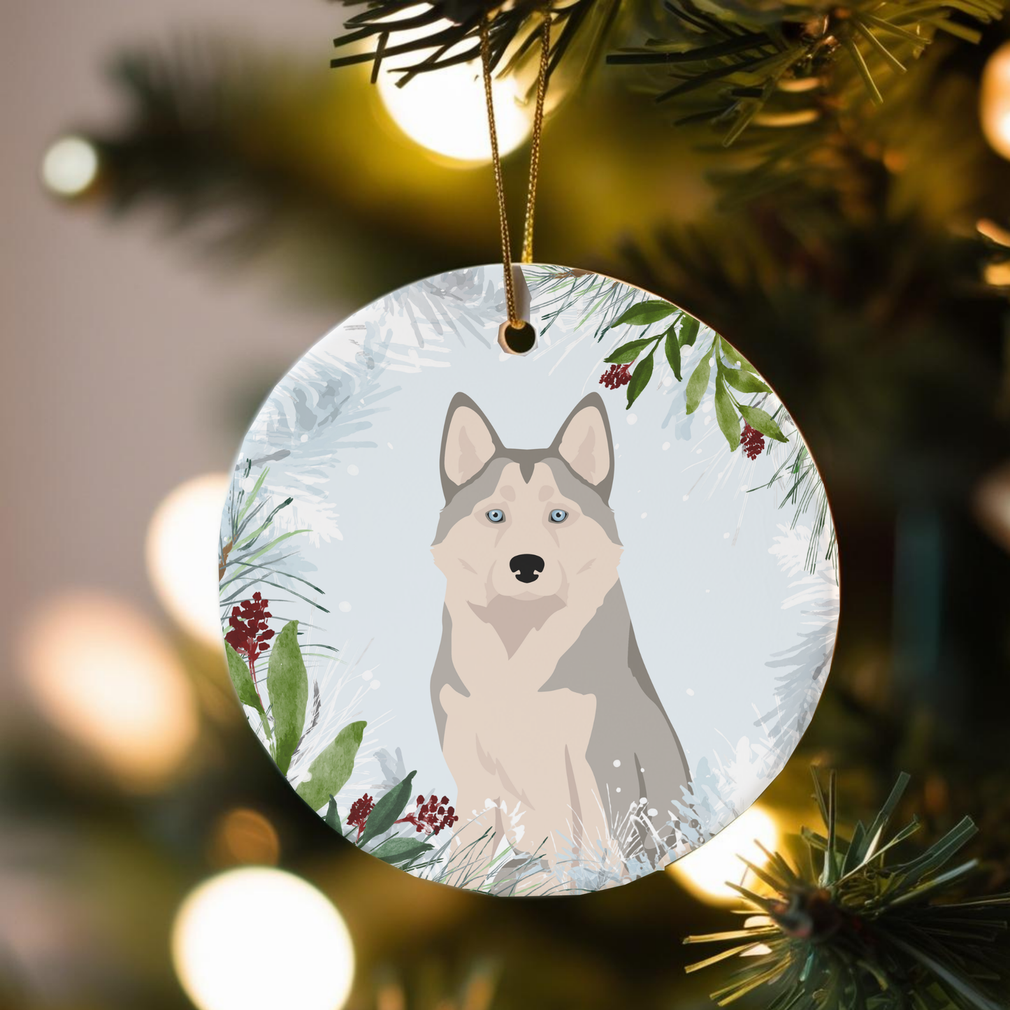 Alaskan Husky Dog Ceramic Christmas Ornaments