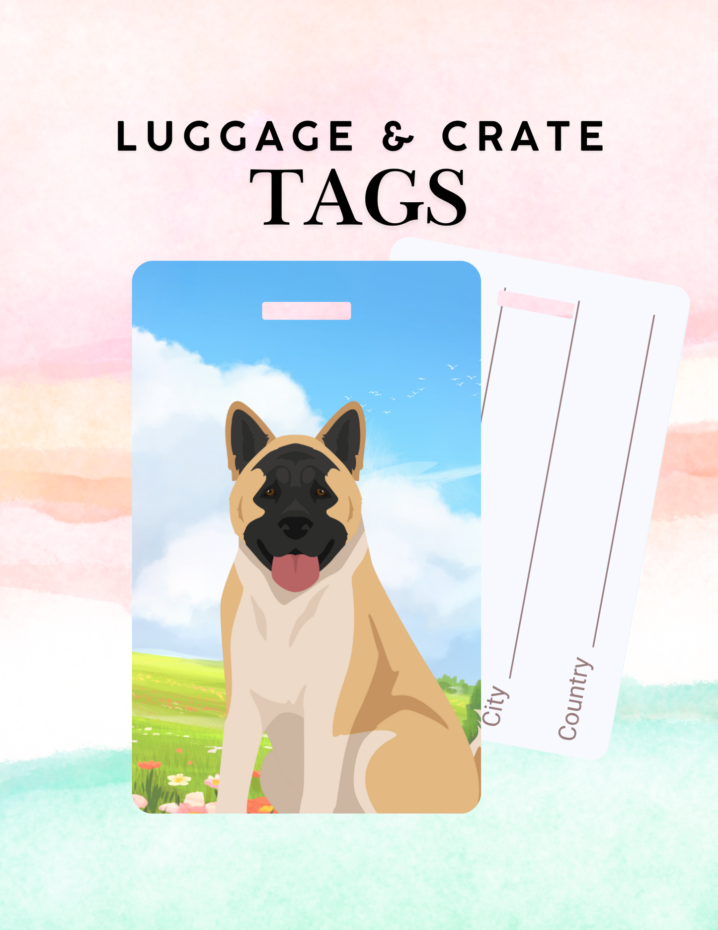 American Akita Dog Metal Luggage/ Crate Tag