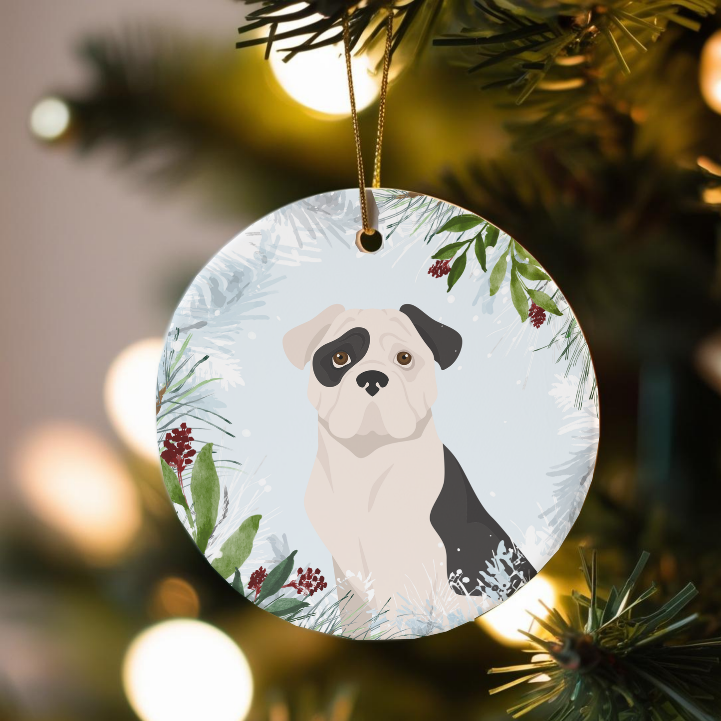 American Bulldog Dog Ceramic Christmas Ornaments