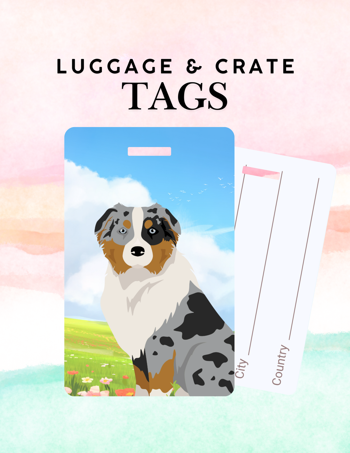 Australian Shepherd Dog Metal Luggage/ Crate Tag