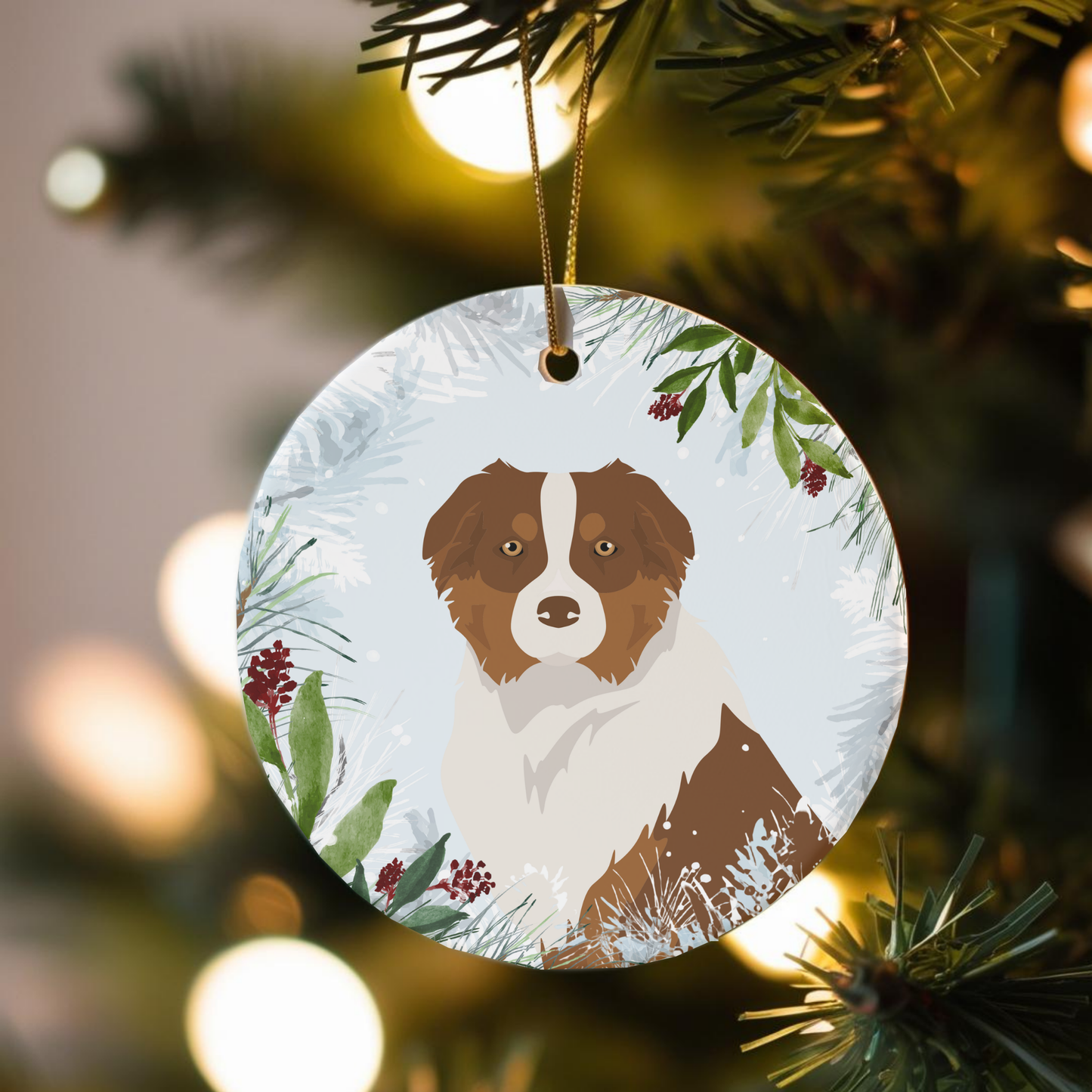 Austrialian Shepherd Dog Ceramic Christmas Ornaments