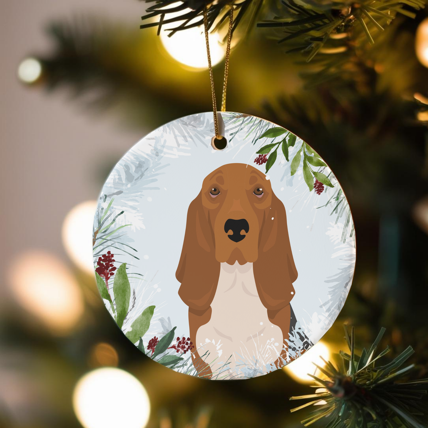 Basset Hound Dog Ceramic Christmas Ornaments