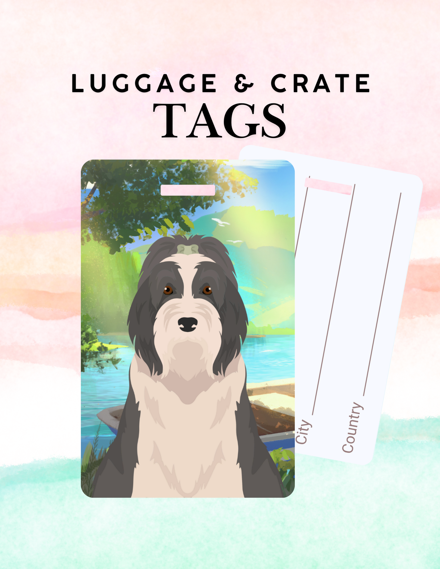 Bearded Collie Dog Metal Luggage/ Crate Tag