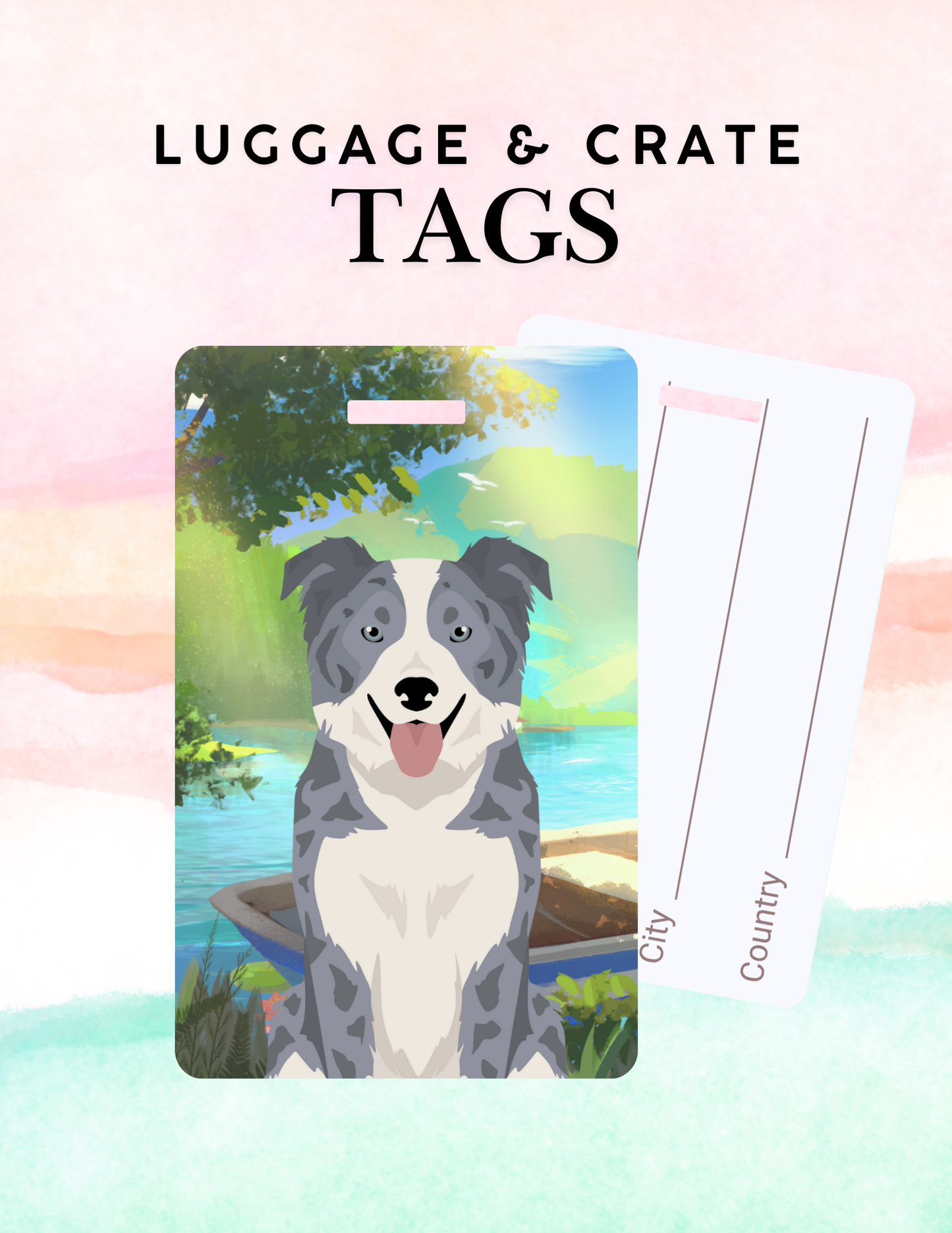 Border Collie Dog Metal Luggage/ Crate Tag