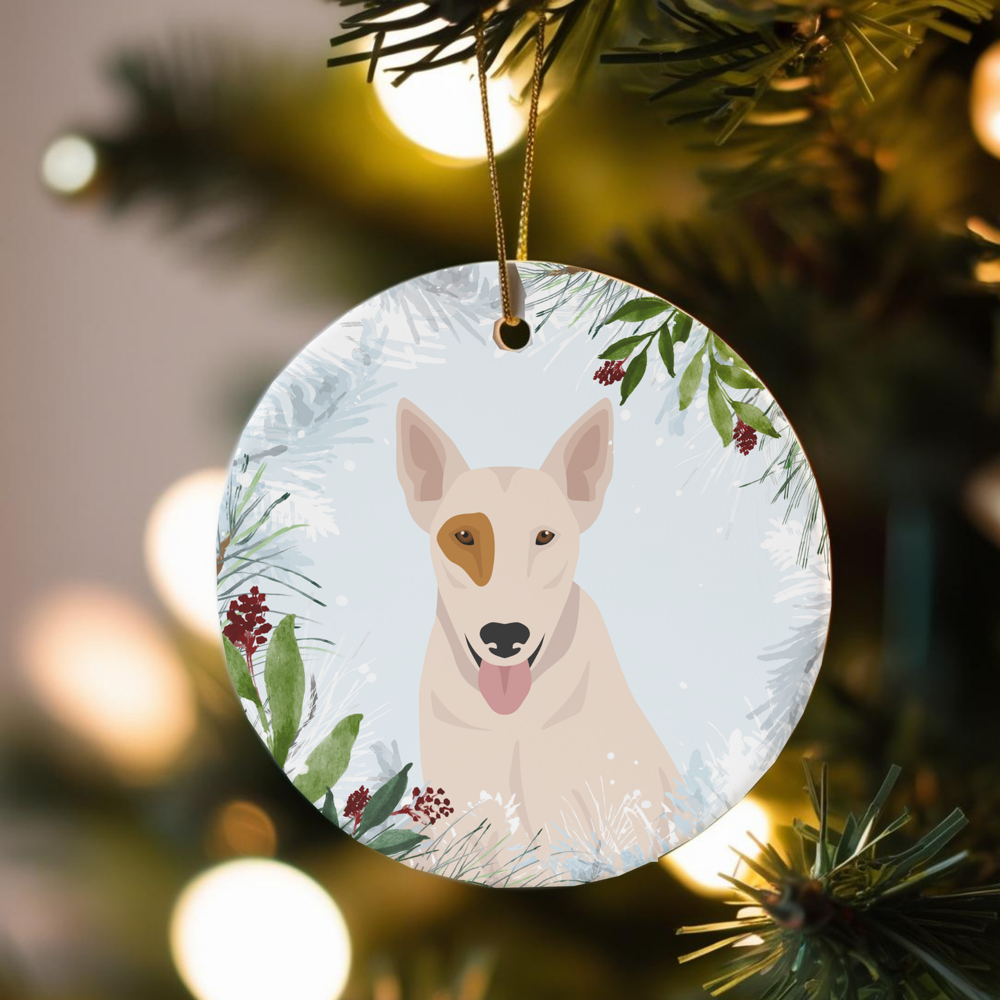 Bull Terrier Dog Ceramic Christmas Ornaments