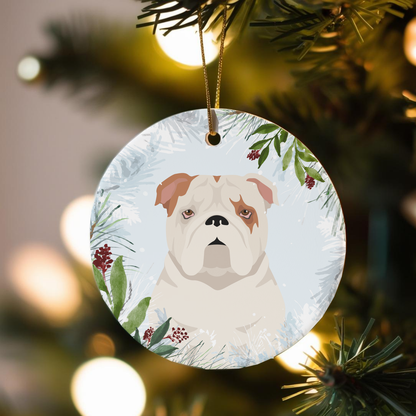 Bulldog Dog Ceramic Christmas Ornaments